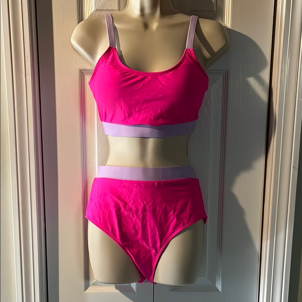 Pink and Purple Bikini Set with Scoop Neckline